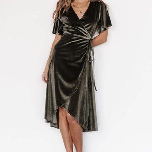 Baltic Born Allison Velvet Midi Wrap Dress - Eucalyptus